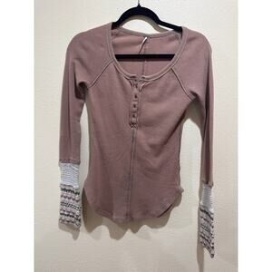 Womens Free People Ski Lodge Thermal Pink Henley Top size XS